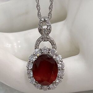 Ratnapura Hessonite Garnet Cambodian Zircon Sterling Silver Pendant Necklace